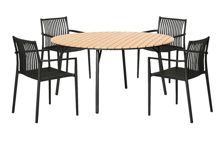 Havebord Ø150 cm stål/nonwood lys teak - Sunlife